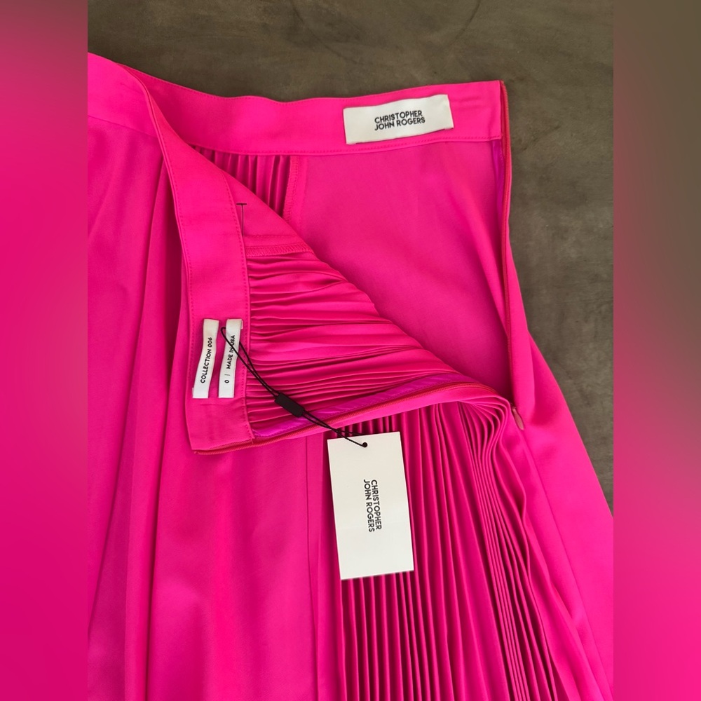 Christopher John Rogers Pleated Asymmetric Skirt Neon Pink Wool Blend - Picture 13 of 15